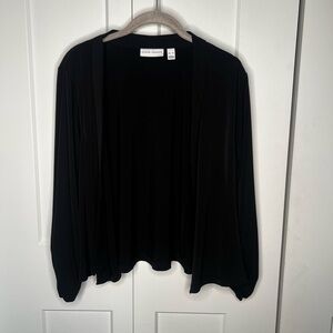 Susan Graver Liquid Knit Ruched 3/4 Button Sleeve Black Open Cardigan Women's XL